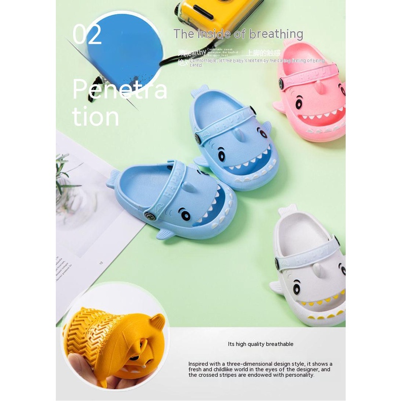 [Hàng Có Sẵn] Dép Hình Cá Mập 3D Mềm Mại Đi Trong Nhà Và Ngoài Trời Cho Bé Trai Và Bé Gái