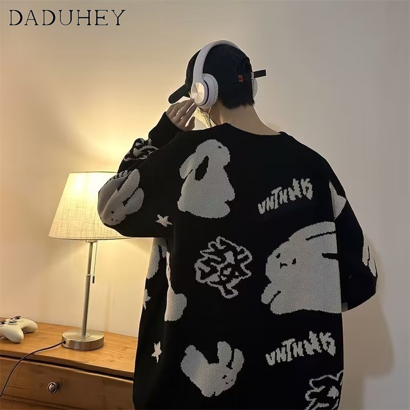 DaDuHey Men 'S And Women 'S Chinese Red Festive Bunny Couple Style Casual Sweater New Rabbit Jacquard Sweater