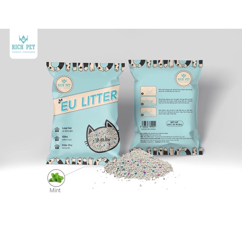 Cát Eu Litter túi 4kg  siêu vón, siêu tiết kiệm, khử mùi tốt