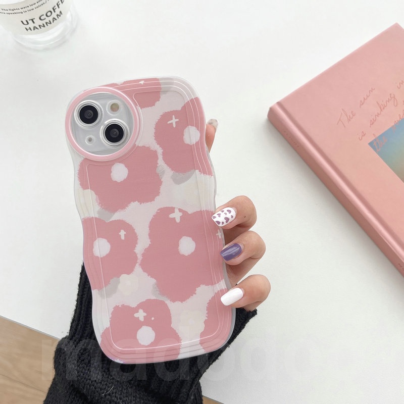 Cute Casing Realme C53 C55 C30S C33 C31 C35 Narzo 50A 50i Prime C21 C21Y C25Y C20 C11 2020 2021 C17 9Pro+ 5G 9 10 4G 8 7i 5 5i 5s 6i 6 C2 C1 3 2 Pro U1 Pink Floral Flowers Fine Hole Shockproof Protection Waves Edge Soft Phone Case BW 07