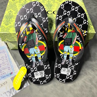 Dép kẹp xỏ ngón nam, Gucci họa tiết Bart Simpson x Supreme thời trang. Phong cách cá tính, bền bỉ êm ái.