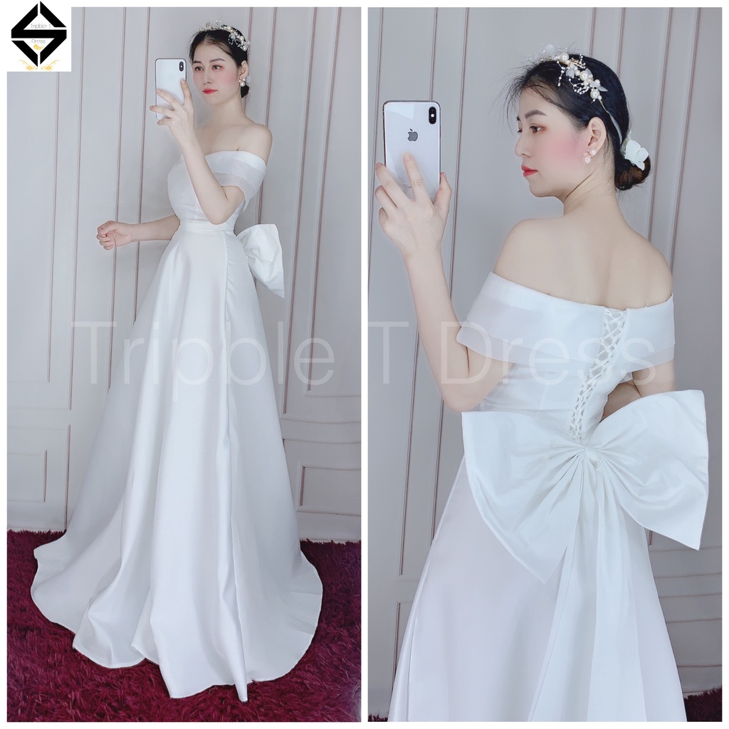 Đầm maxi mặc cưới TRIPBLE T DRESS nơ lưng rời cho dâu xinh đi bàn nhẹ nhàng - size S/M/L - MS170Y