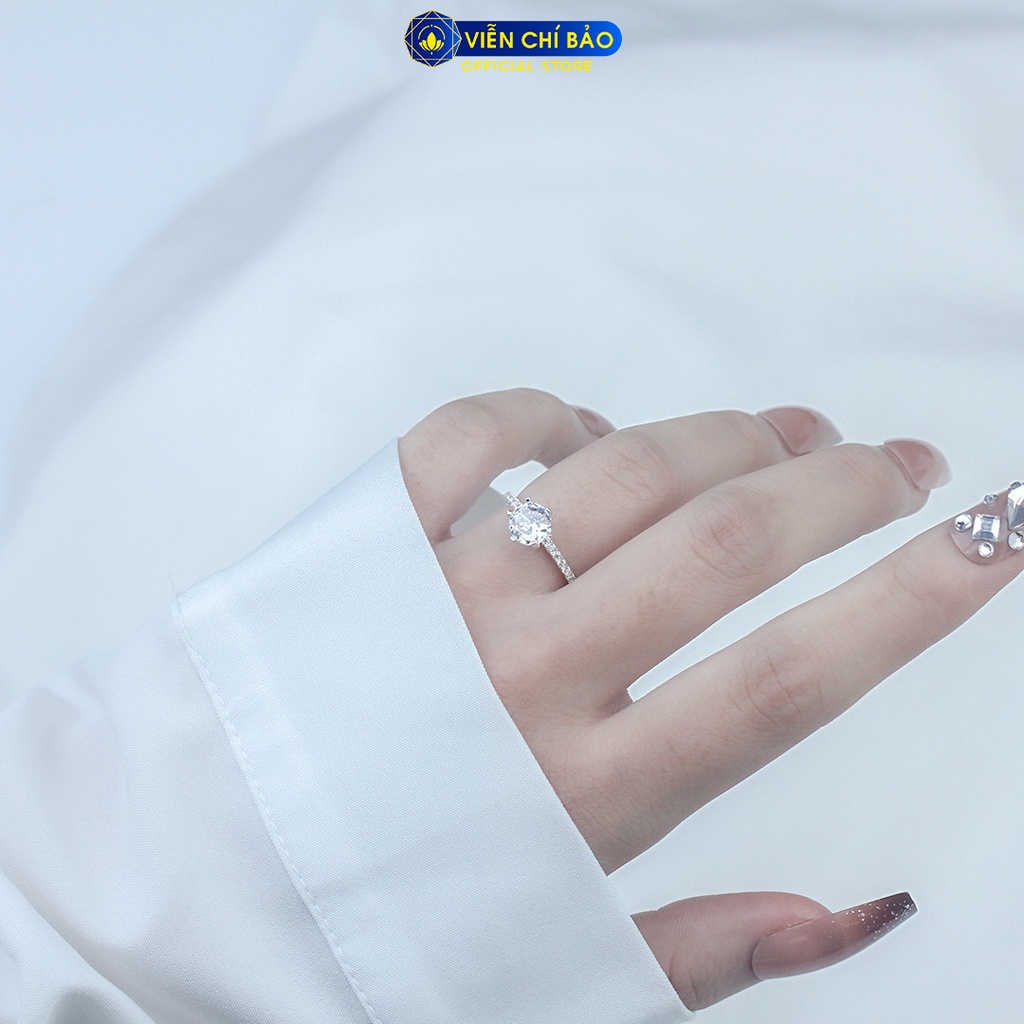 Nhẫn bạc nữ đính đá to 6 chấu viền đá trắng chất liệu bạc 925 thời trang phụ kiện trang sức Viễn Chí Bảo N400883
