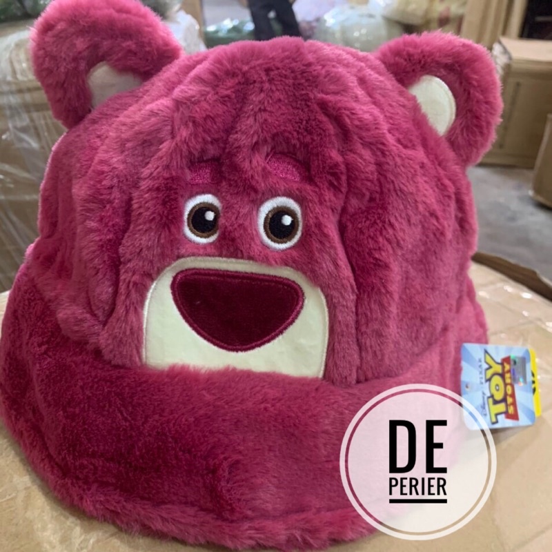 Nón gấu dâu lotso tai bèo phủ lông nhung dễ thương có ảnh thật Deperier