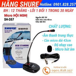 [BH 12 THÁNG]Micro hội nghị, cổ ngỗng có dây shure sh-357 hút âm tốt, độ nhạy cao - shure sh357