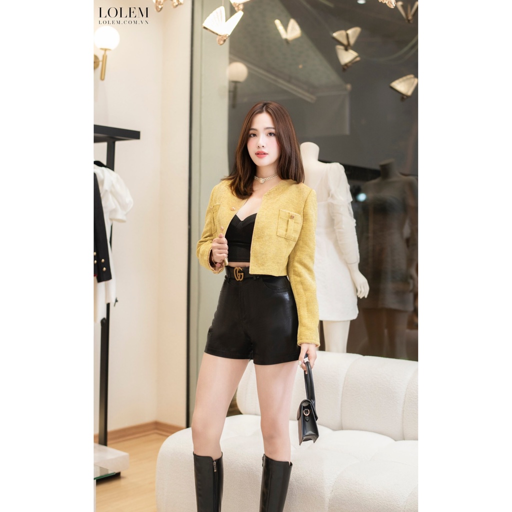 Áo khoác dạ tweed LOLEM AKND0049 form ngắn có lớp lót lụa