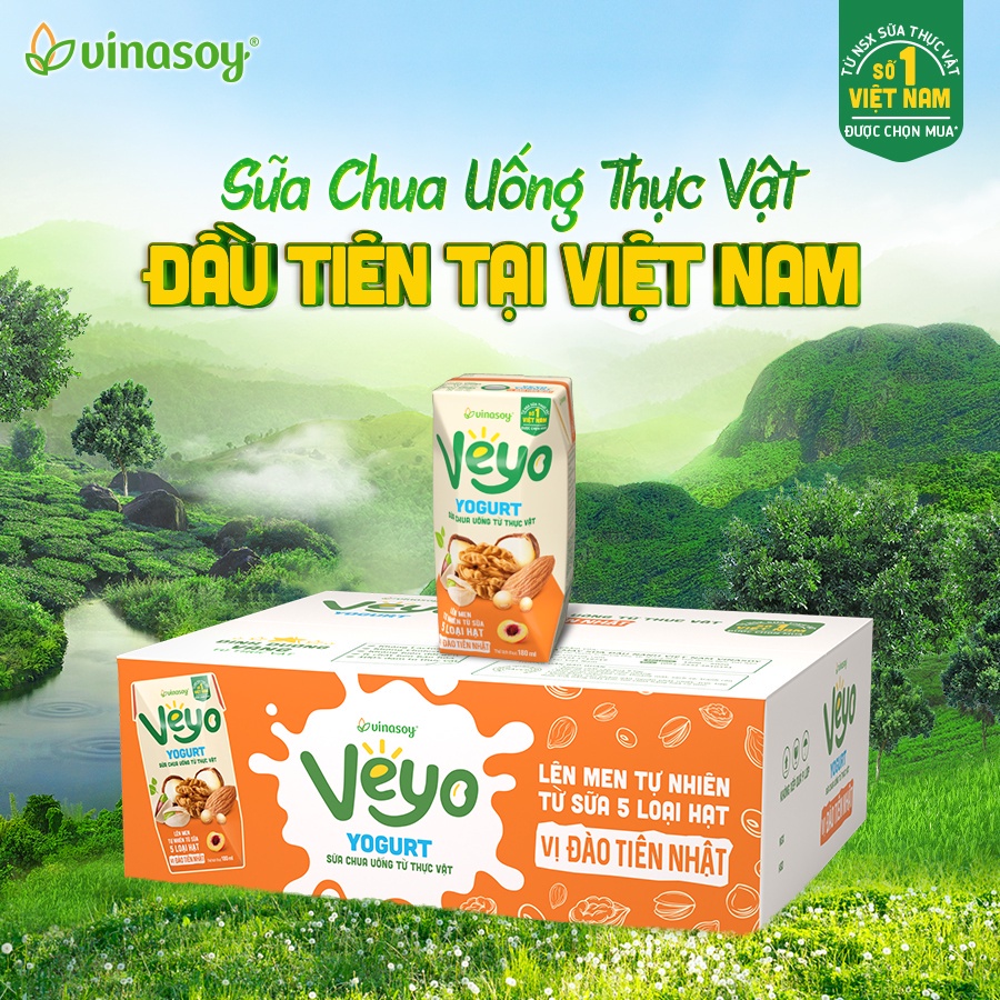 Thùng Sữa chua uống từ thực vật Veyo Yogurt vị Đào Tiên Nhật (30 Hộp x 180ml) - Vinasoy
