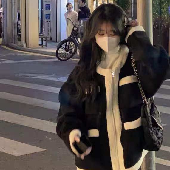 Áo Khoác Lông Cừu Dày Dáng Rộng Kiểu Vintage Thời Trang Mùa Đông Cho Nữ