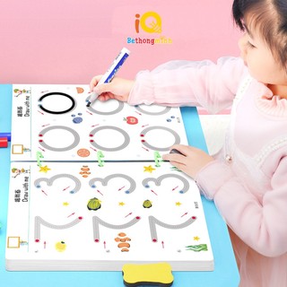Học liệu Montessori tập tô, nối chữ và nét vẽ xóa được Stroke Line DotToDot 64 trang sách giáo dục cho bé - BeThongMinh