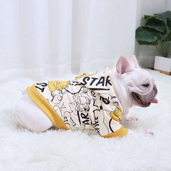 Áo Sweater Thân Ngắn Có Mũ Trùm Họa Tiết Chó Bull Hoạt Hình Kiểu Pháp Thời Trang Mùa Xuân Cho Cún Cưng
