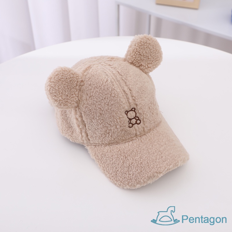 Mũ Dệt Kim Giữ Ấm Thêu Hình Gấu Hoạt Hình Dễ Thương Thời Trang Thu Đông Cho Bé Trai + Gái