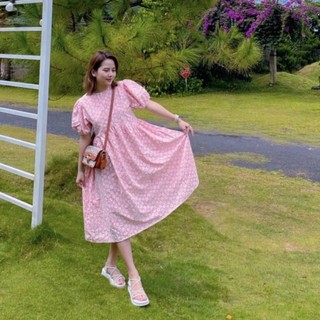 Váy Babydoll Hoa Dáng Dài Hồng
