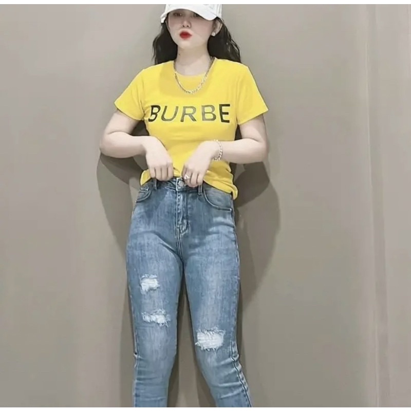 áo thun body tay ngắn in chữ dáng lửng bube