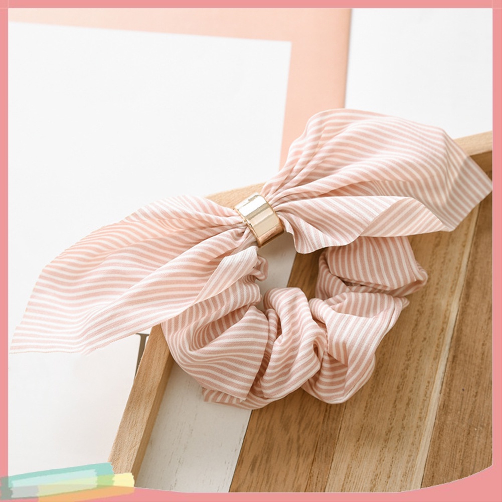 Dây buộc tóc đính tai thỏ và sọc hợp thời trang