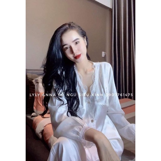 Pijama hàng thiết kế họa tiết Ren tiểu thư vải lụa xước Tô Châu cao cấp.Ảnh shop chụp thật ở cuối trang nha khách
