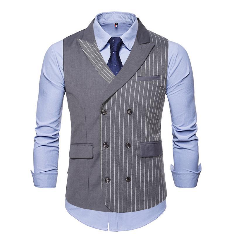 Áo Gile, Áo Gile Nam Áo Cổ Vest  họa tiết Kẻ Sọc, 2 Màu Đen Xám chuẩn quý ông  Mã H65