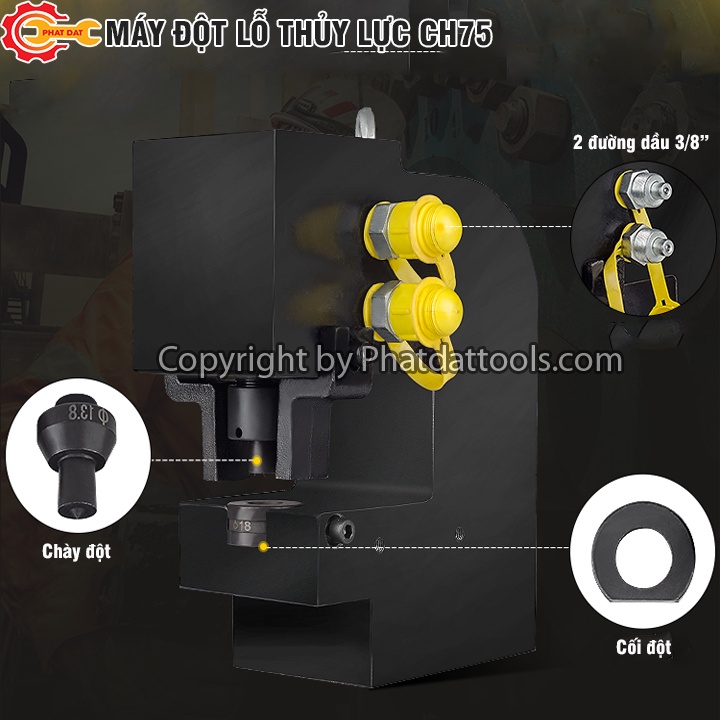 Máy Đột Thủy Lực CH75A 2 Vòi Dầu-Đột Thép Dày 10mm-Thiết Kế Chuyên Đột V-U-Bảo Hành 6 Tháng