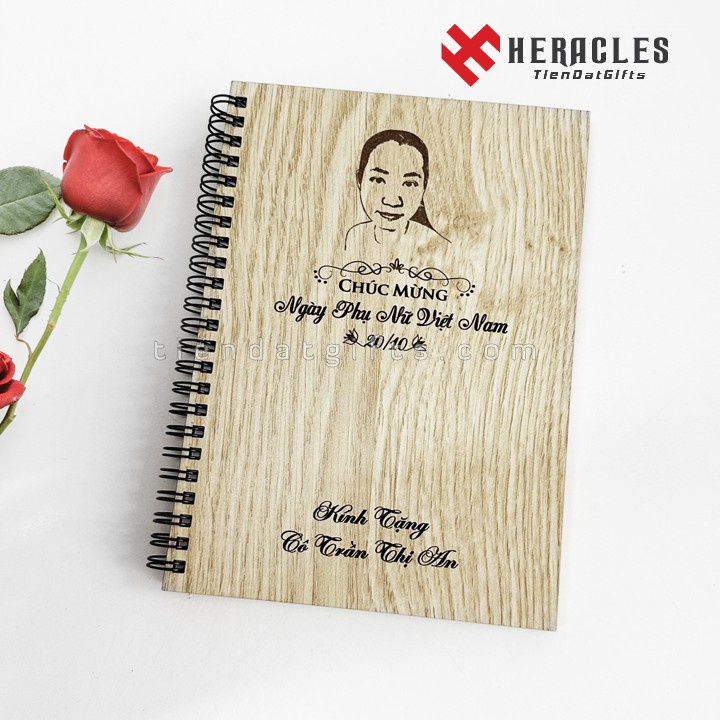 Sổ Tay | Sổ gỗ khắc tên, chữ | Sổ tay bìa gỗ khắc logo, hình ảnh theo yêu cầu | Quà tặng cô giáo ý nghĩa, đẹp - KIỂU 6