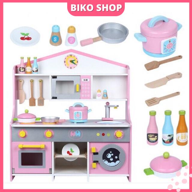 Bếp lắp ráp màu hồng 72cm - Đồ chơi gỗ cho bé - Biko Shop