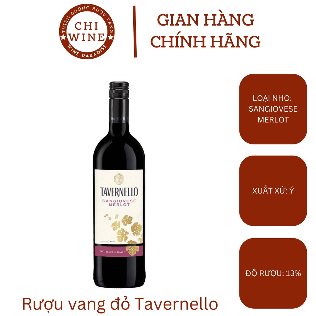 Rượu vang đỏ Ý Tavernello Sangiovese Merlot Rubicone 13% chai 750ml
