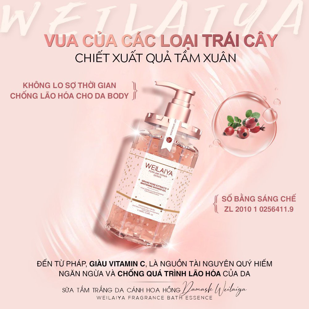 Set 2 Sữa Tắm Hoa Hồng Trắng Da Weilaiya 450ml, Damask Weilaiya Grand Rose Extracts Whitening Shower Gel - Gazumi Beauty