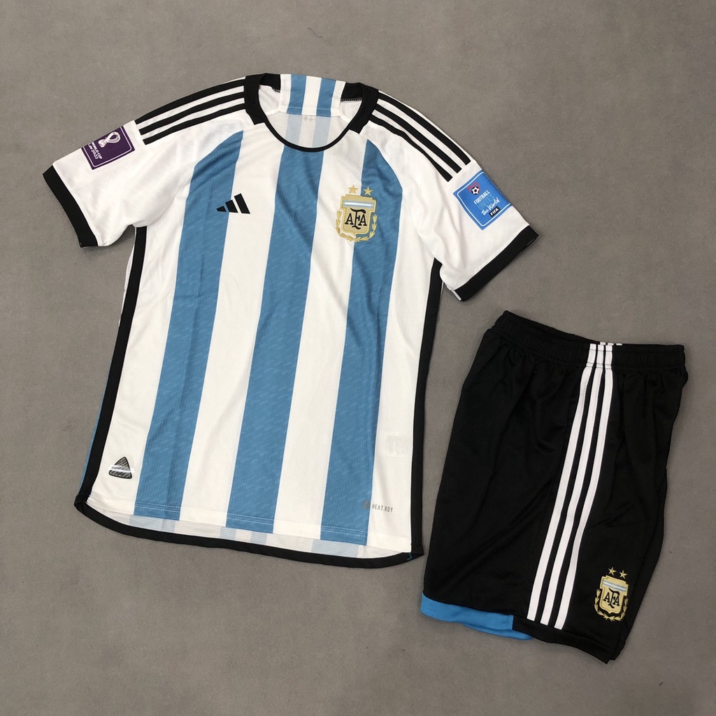 Bộ quần áo tuyển ARGENTINA sọc sân nhà FLG WC2022 thun thái Fex1 cao cấp (size châu âu)