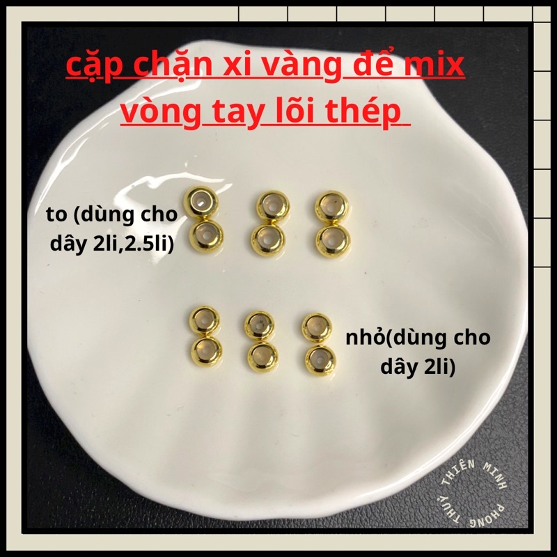 Cặp nút chặn charm xi vàng dùng cho vòng tay dây lõi thép cỡ 2li và 2.5li