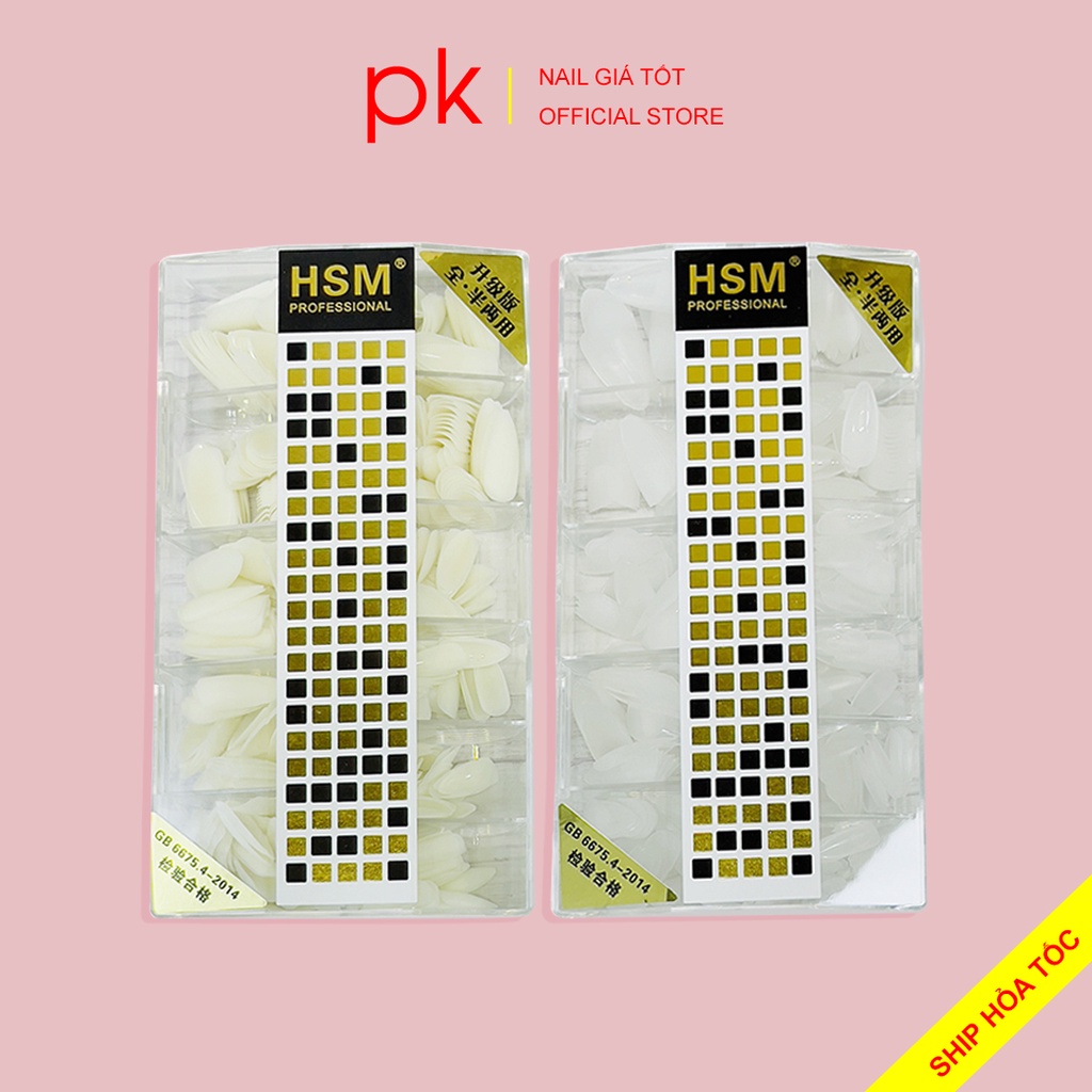 Móng úp nhọn ngắn nhám HSM chính hãng nhà máy, chuẩn phom, size từ 0-9 ( tem vàng đen)