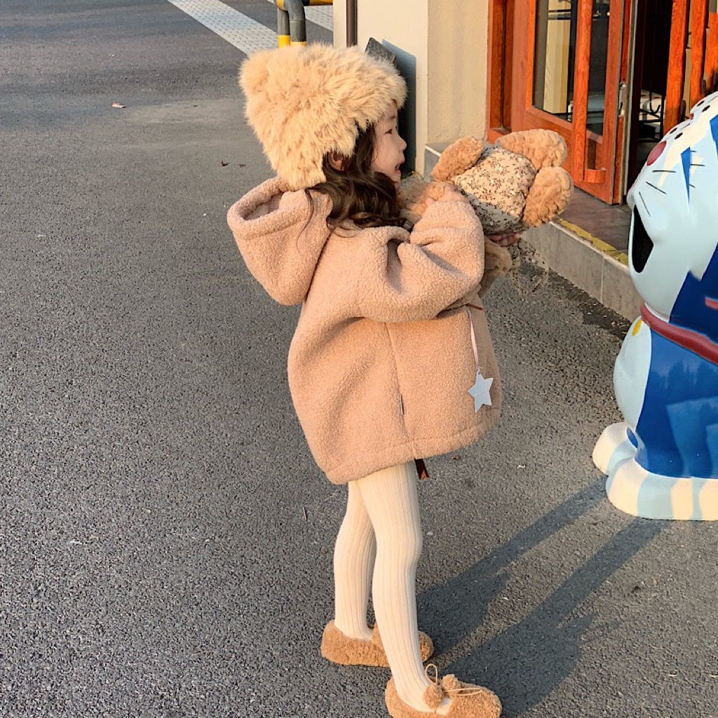 Áo Khoác Len Lông Cừu Dày Dặn Chui Đầu Thời Trang Thu Đông Cho Bé Gái