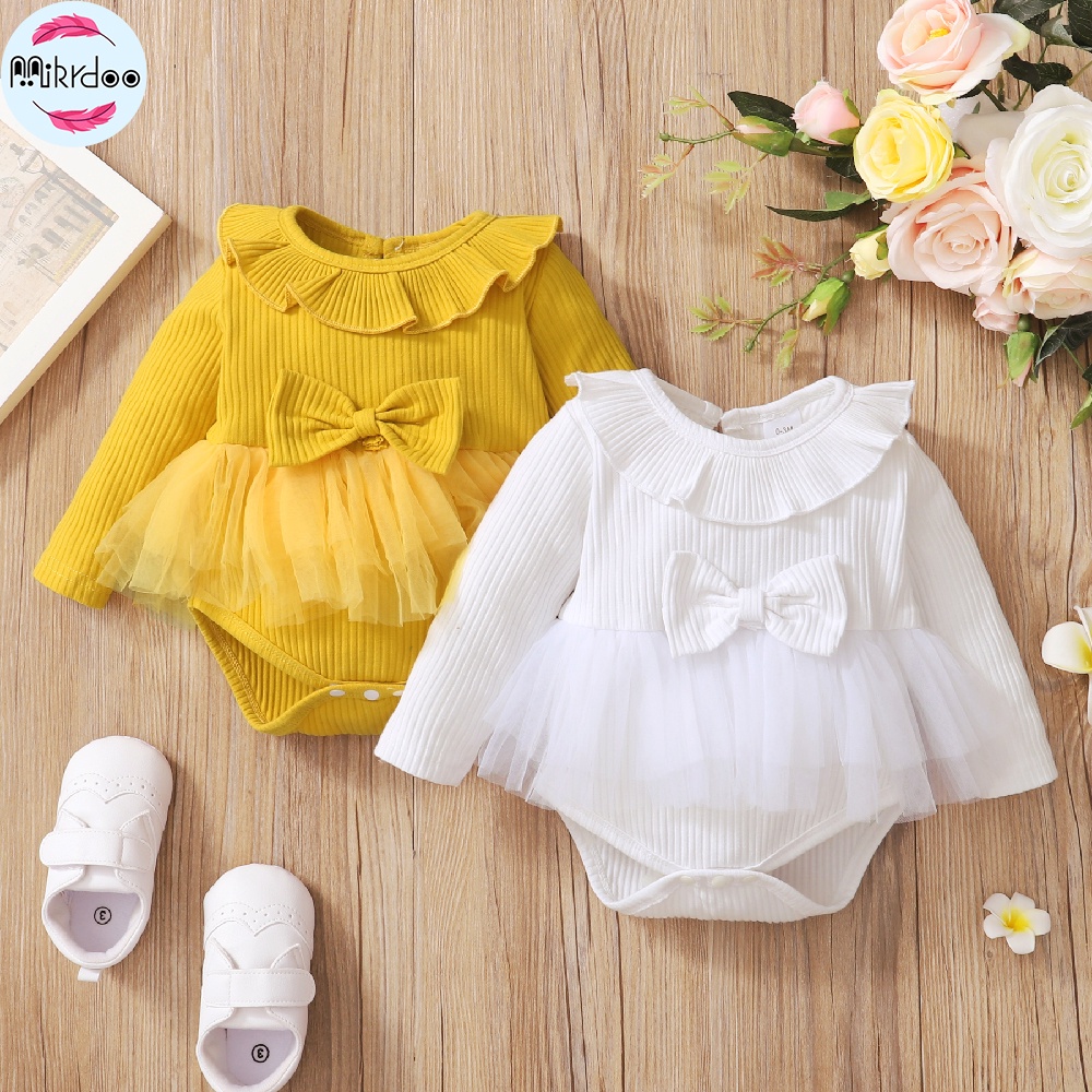 Áo liền quần MIKRDOO vải cotton tuyn tay dài dễ thương cho bé sơ sinh