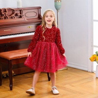 Đầm Công Chúa Tay Dài Đính Sequin Lấp Lánh Thời Trang Mùa Đông Cho Bé Gái 3-8 Tuổi