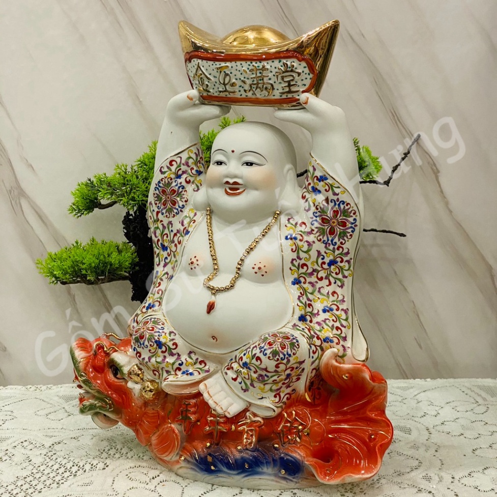Phật Di lạc - Tượng Phật Di Lạc Dây Vàng Chất Liệu Gốm Sứ Vẽ Vàng Cao Cấp, giá sỉ