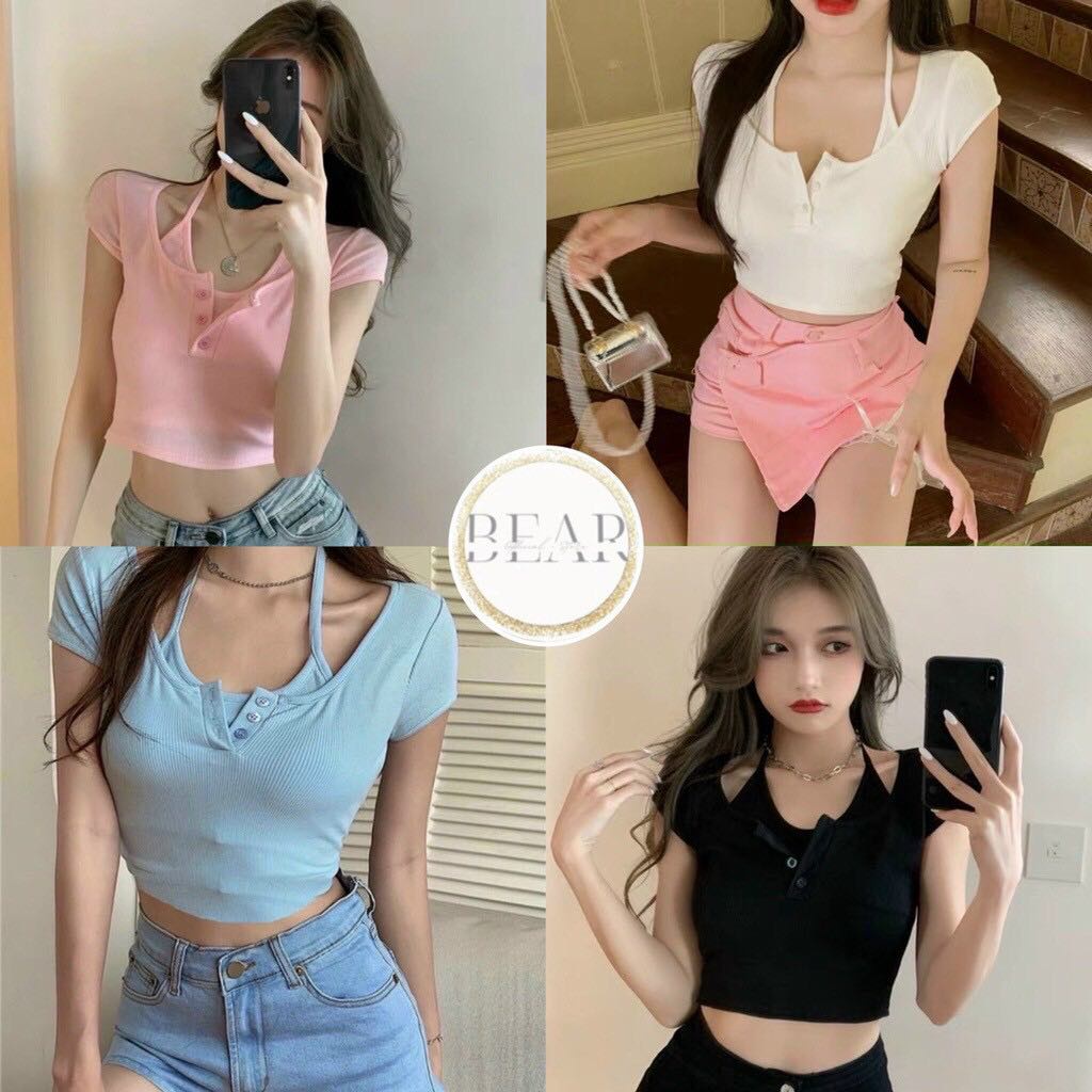 (Video thật) Áo Croptop Yếm Kiểu Nút