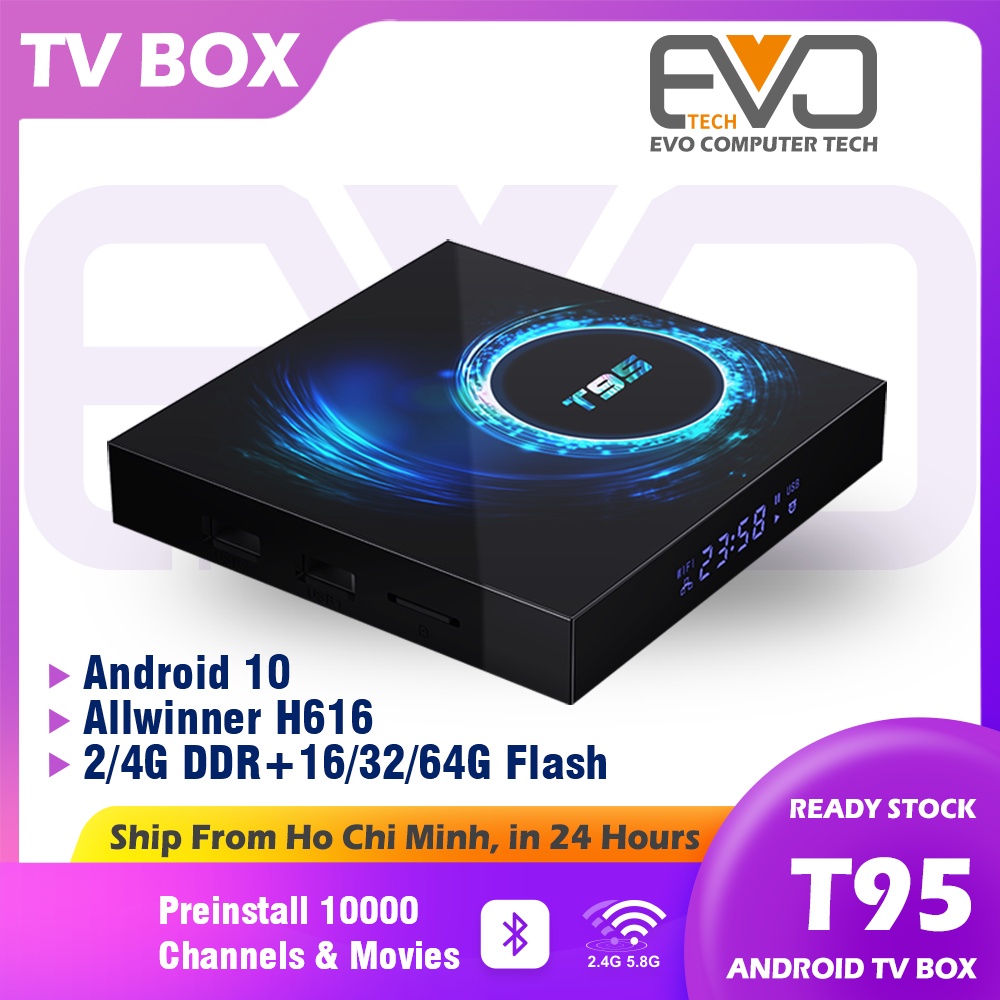 Tivi box T95 hỗ trợ Android 10 H616 Cpu 4 lõi Cortex-A53 4g Ddriii 32g / 64g