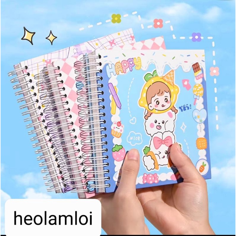 Sổ lò xo hoạt hình  15 x 15cm, giấy đẹp tặng 1 trang sticker lớn, mã SCM-03 cực đáng yêu