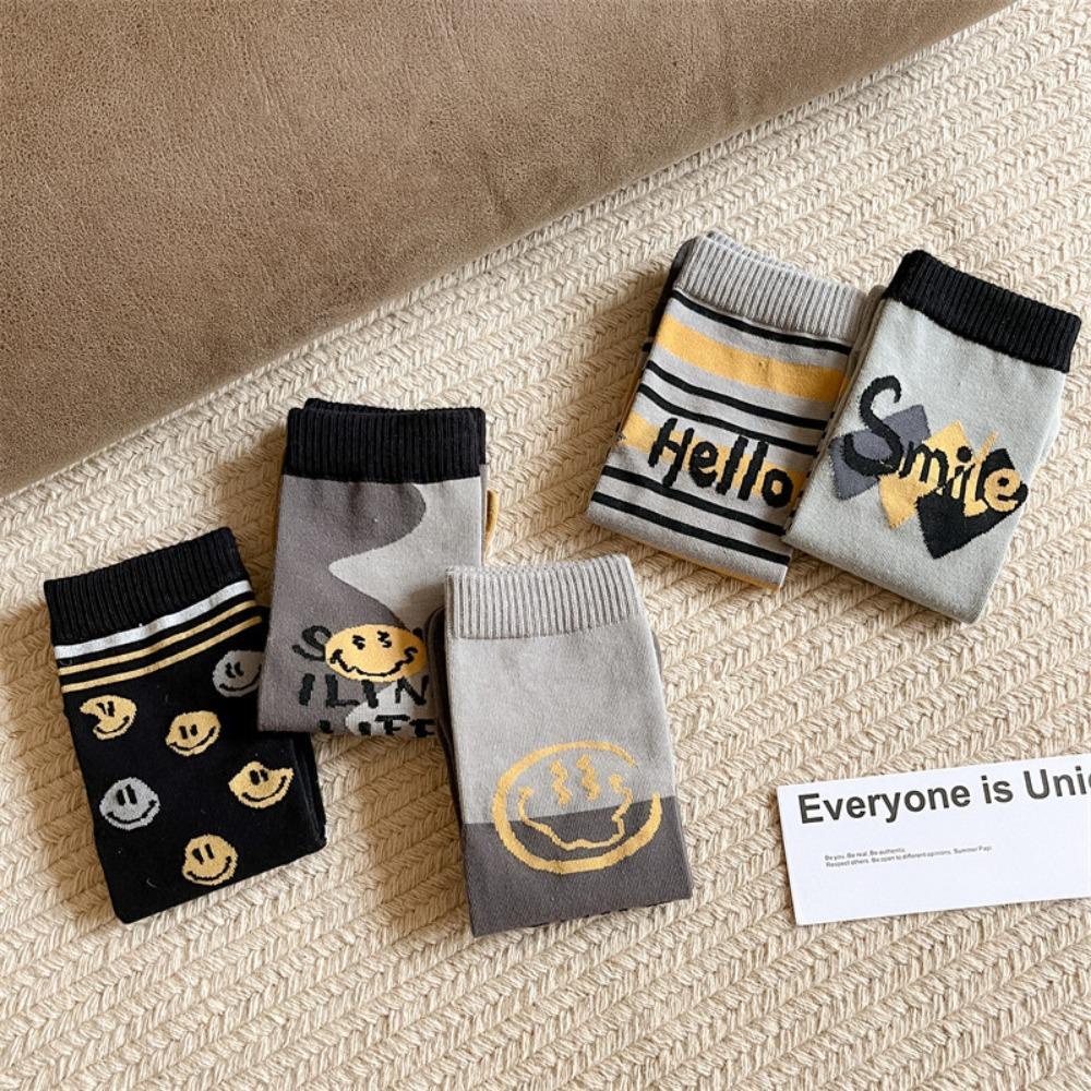 Vớ Cotton Năm Ngón Mềm Mại Co Giãn Họa Tiết Mặt Cười Cá Tính