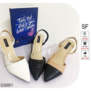Giày cao gót nữ Tomshop 7cm mũi nhọn, giầy captoe quai đan hông gót nhọn CG013