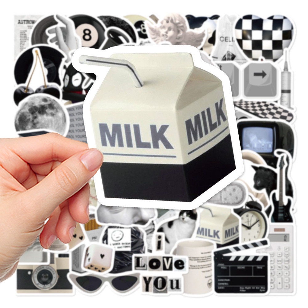 Bộ 61 Miếng Dán Trang Trí Laptop / Va Li / Điện Thoại Chống Thấm Nước Màu Trắng Đen DIY