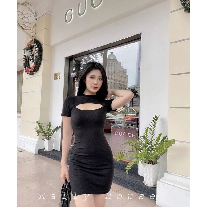 Đầm body thun gân khoét ngực hàng thiết kế cao cấp siêu đẹp