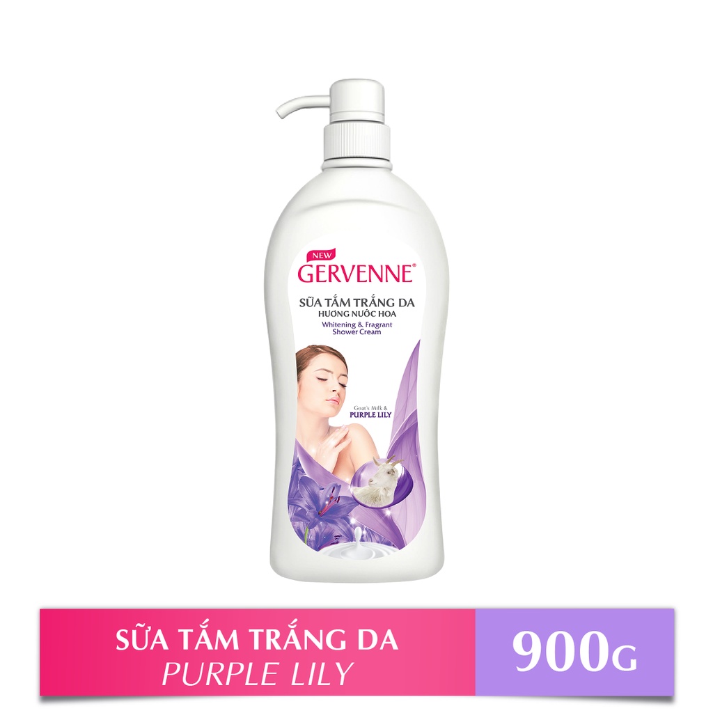 Sữa tắm trắng da Gervenne Tinh chất ngọc trai và hương hoa Ly tím 900g