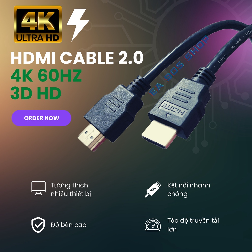 Dây cáp HDMI 4K tốc độ cao truyền tải 18Gbps 60Hz kết nối tốt tới HD TV, Laptop,TV Box Viettel FPT, PC - Ea 90s Shop
