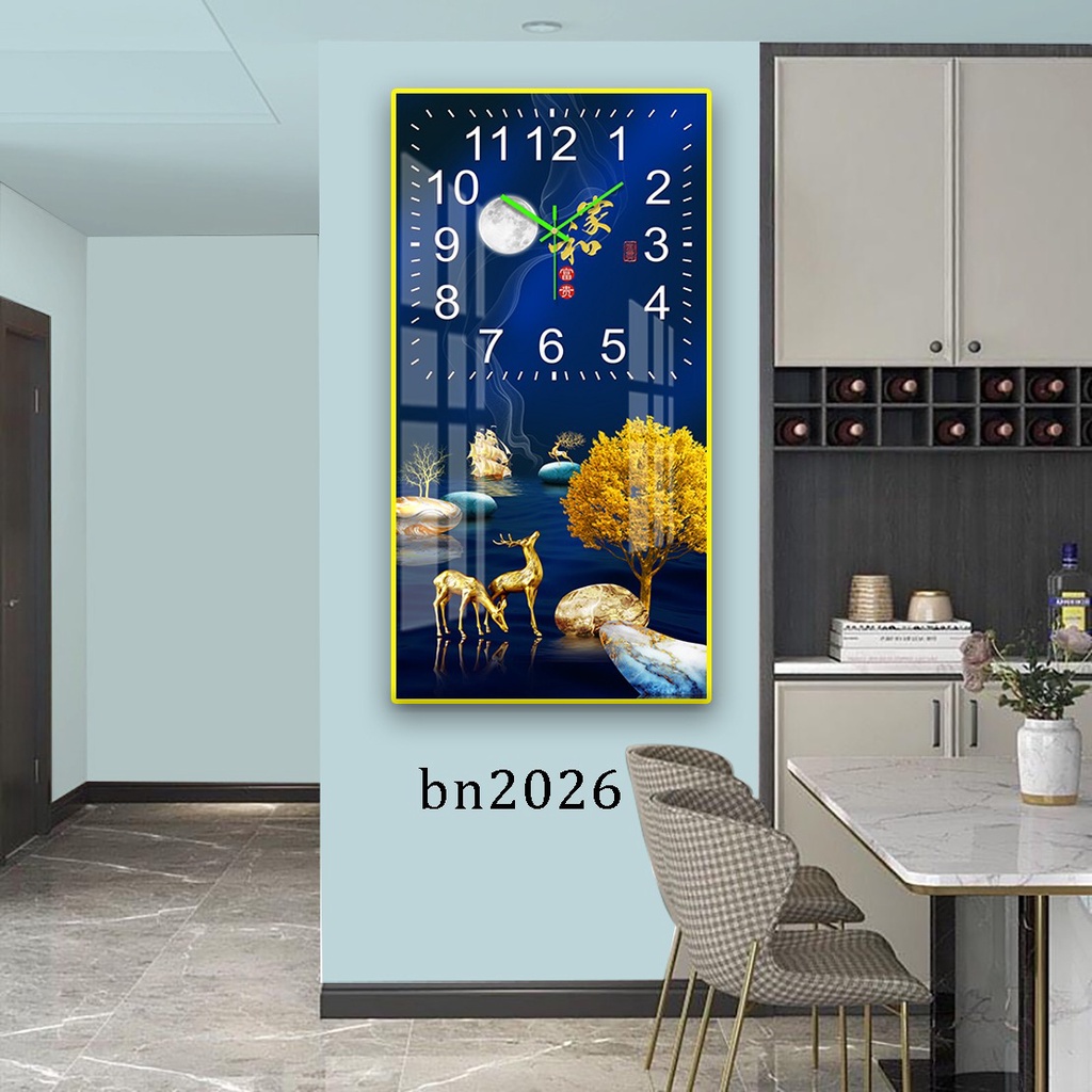 Tranh Đồng Hồ Tráng Gương 5D Hươu Tài Lộc - Simple House, Trang Trí Phòng Khách, Decor Phòng Làm Việc, Mừng Tân Gia