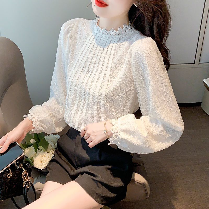 Áo Ren Tay Dài Cổ Cao Dáng Rộng Phong Cách Hàn Quốc Thời Trang Cho Nữ