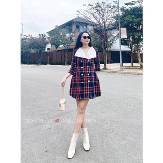 đầm dạ cổ phối trắng