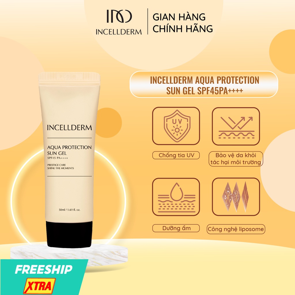 Kem chống nắng Incellderm Aqua Protection Sun Gel SPF 50 PA ++++ IVN04 bảo vệ da toàn diện - tuýp 50 ml