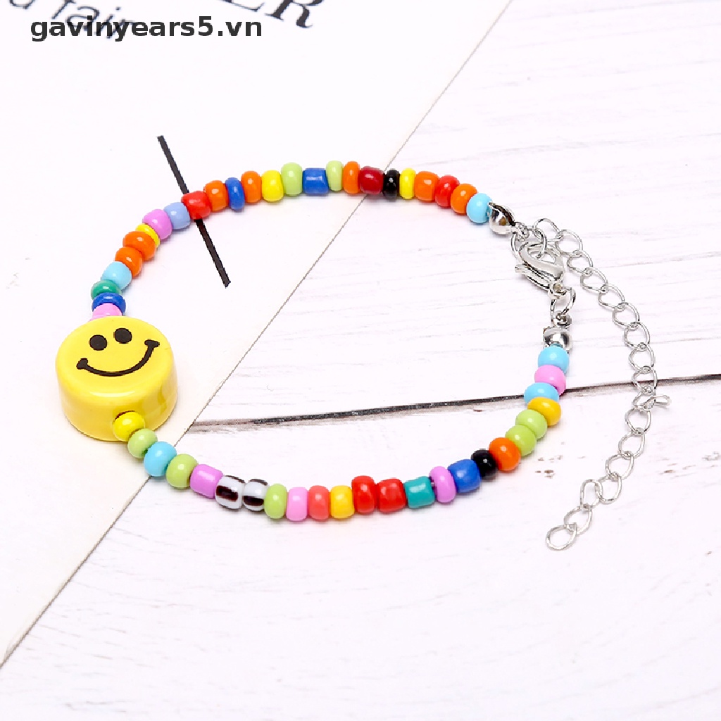 Vòng Tay Chuỗi Hạt Nhiều Màu Mặt Cười Phong Cách Boho Thời Trang Cho Nữ