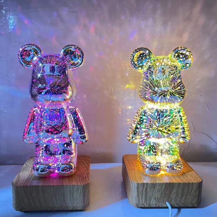 Đèn Để Bàn Acrylic Ba màu chuyển đổi Hình Gấu dễ thương Nhiều Màu Sắc