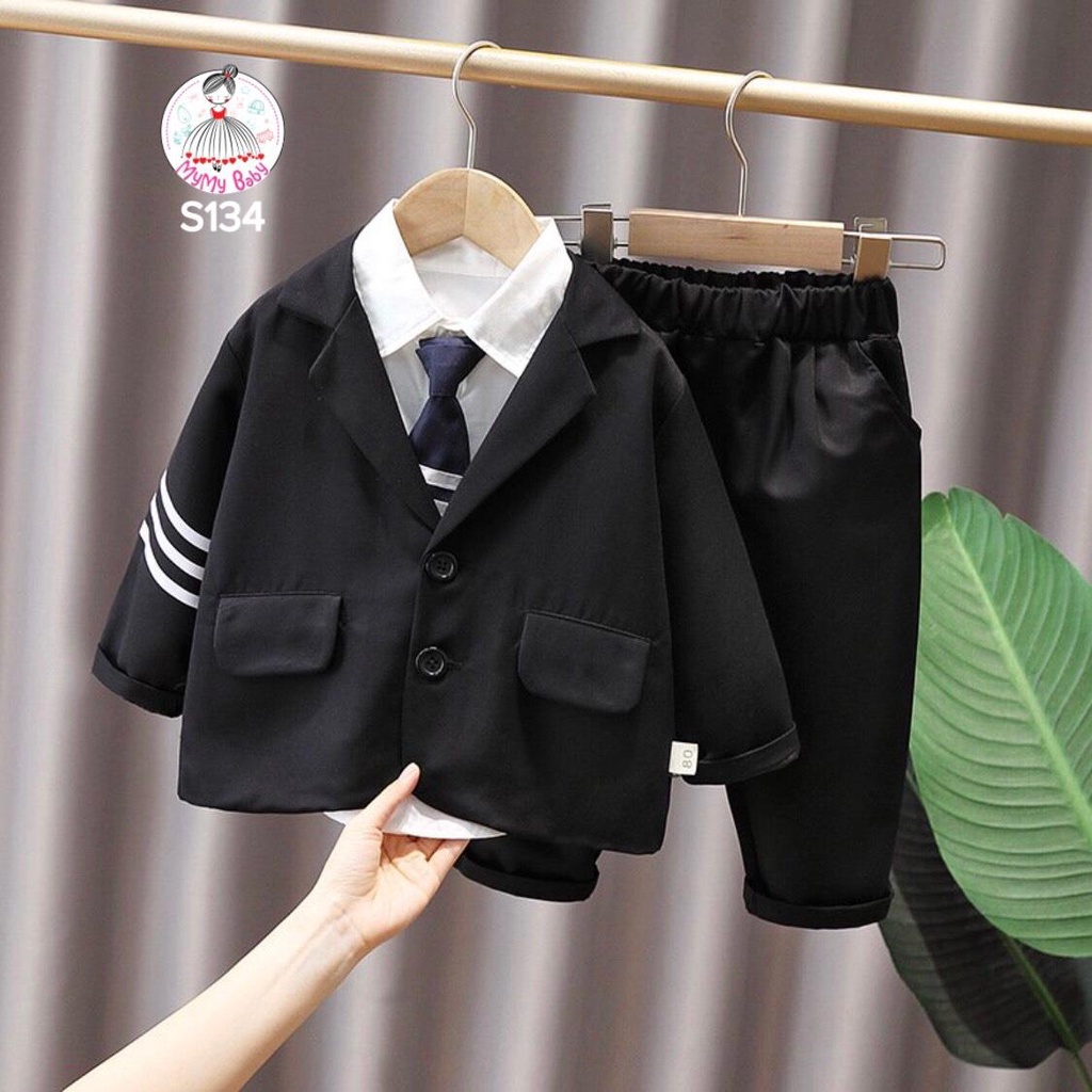 Set vest đen sọc trắng kèm cà vạt set 3 món chất lừ cho bé