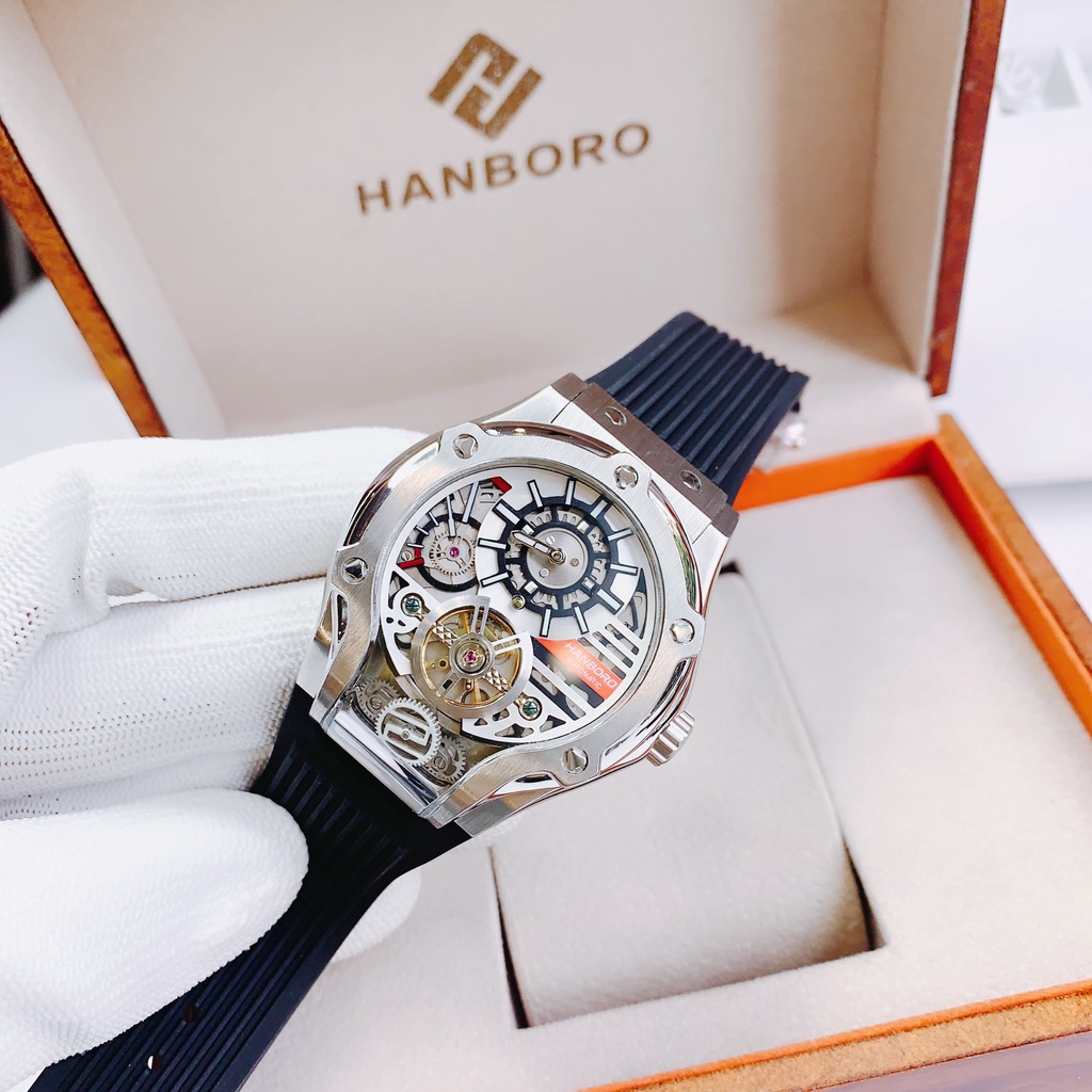 Đồng Hồ Nam Hanboro HBR 995 Màu Đen - Dây Cao Su , Máy Automatic , Size 42mm