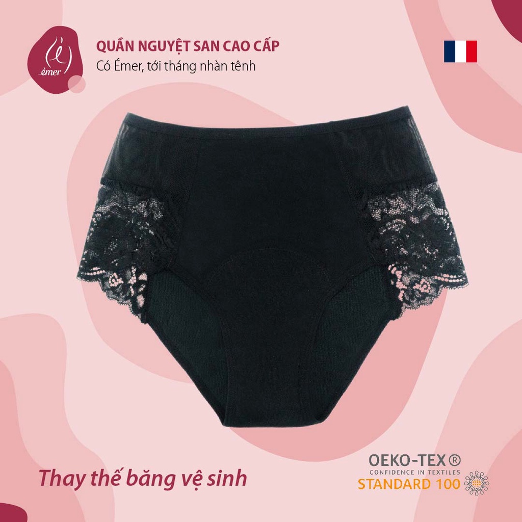 Quần lót nguyệt san Valerie ban đêm (Đen) cao cấp chống tràn thay thế băng vệ sinh Emer